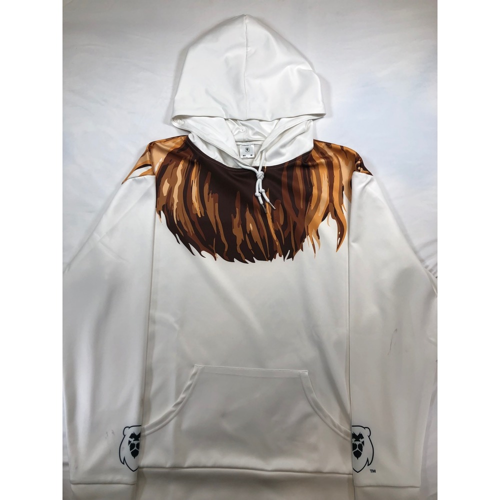 Mens White Lion Graphic Hoodie Brown Fur Print Sweatshirt Size XL RN158597